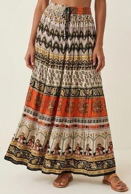 Funky People Maxi Skirt Free Size Boho Hippie Floral Elephant Print Cotton Rayon